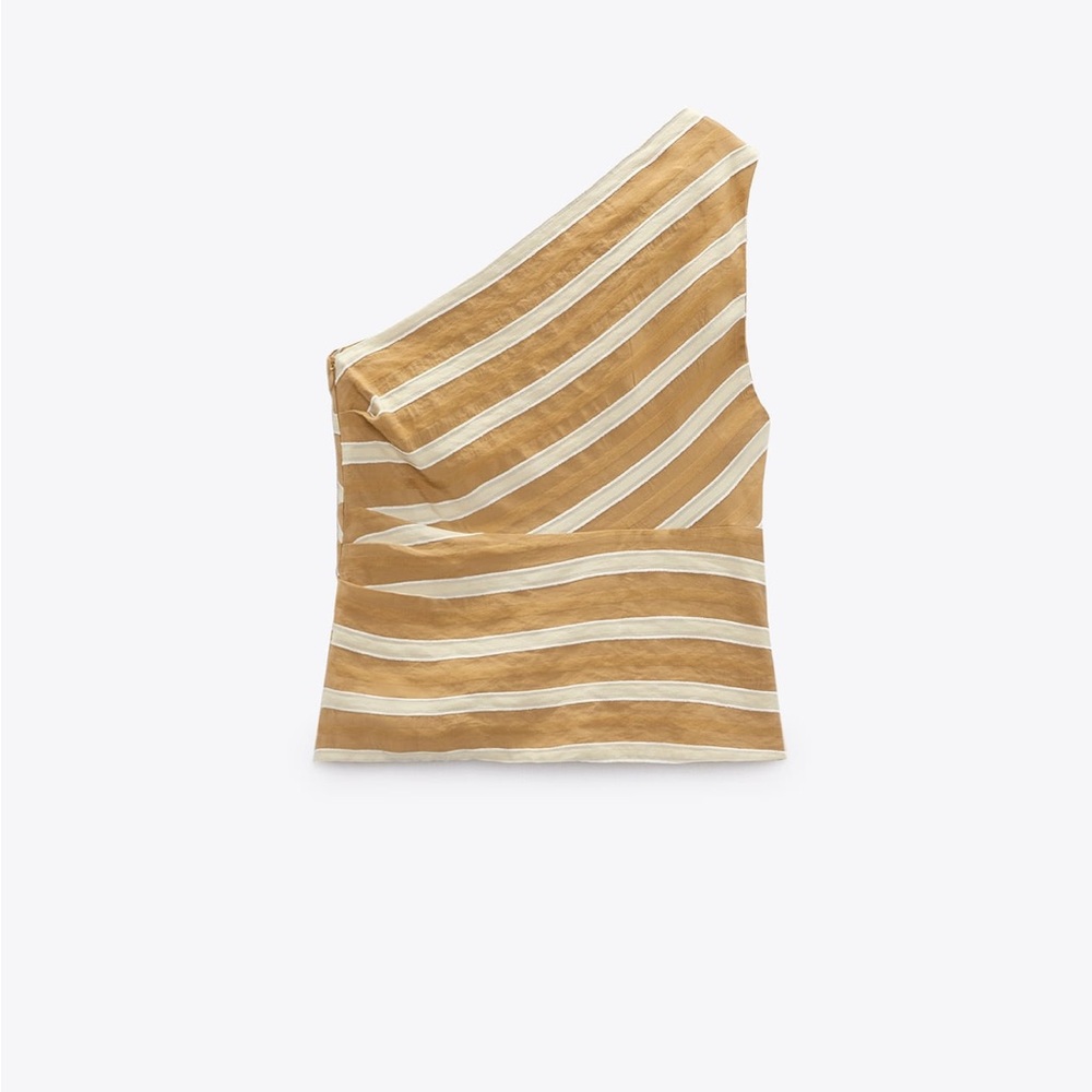 Zara ASYMMETRIC JACQUARD TOP. Toffee. Size XS. New with Tags. - Picture 6 of 7